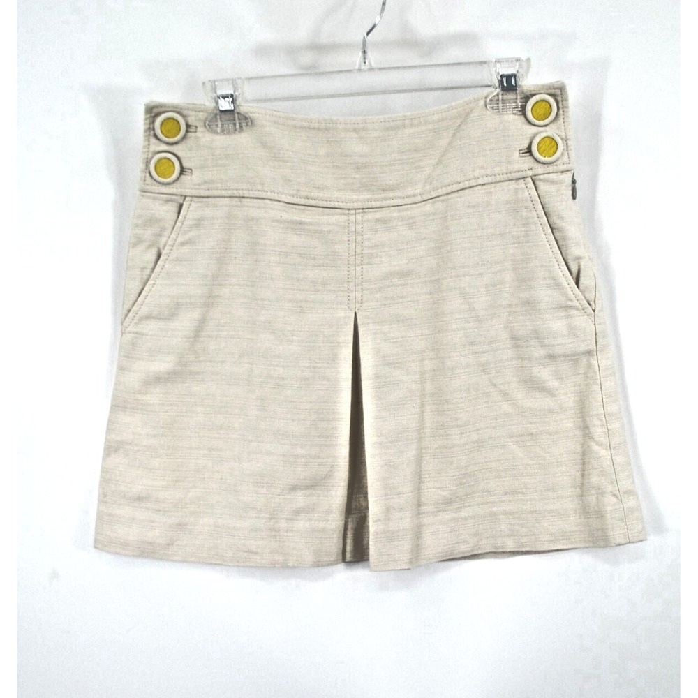 J.CREW Pleated Midi Skirt Women Size 6 Ivory Linen Blend Pockets Old Money Retro